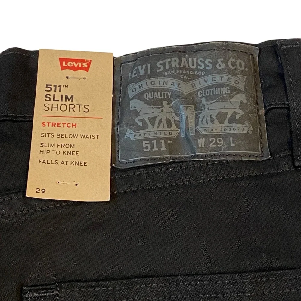 LEVIS 511 Slim Denim Shorts NWT Black Raw Hem Stretch Knee Length Mens 29